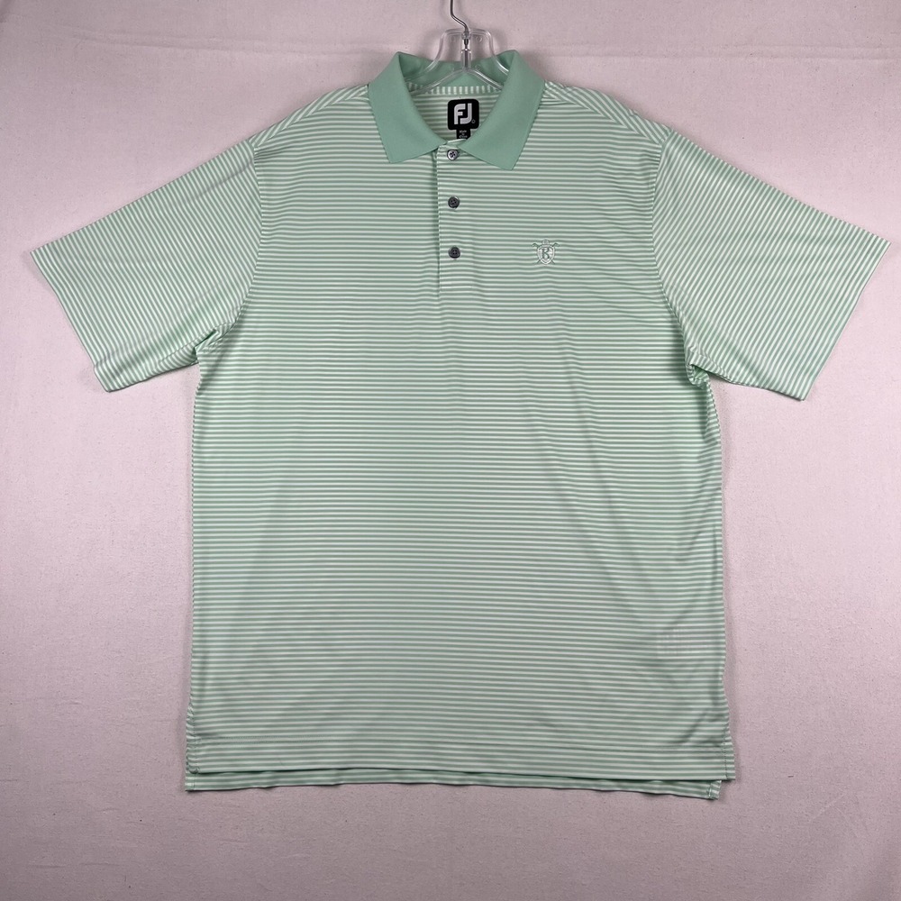 Footjoy Golf Polo Shirt Men's Large Mint Green White‎ Striped Short Sleeve